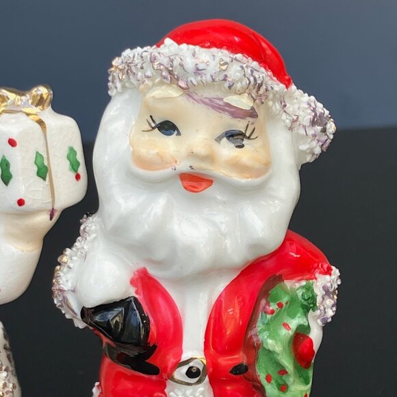 Commodore Spaghetti Trim Santa and Mrs Claus Candle Holders - set of 2 - Picture 5 of 10